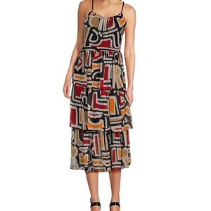 Karl Lagerfeld Black Multi Abstract Tiered Midi Dress
